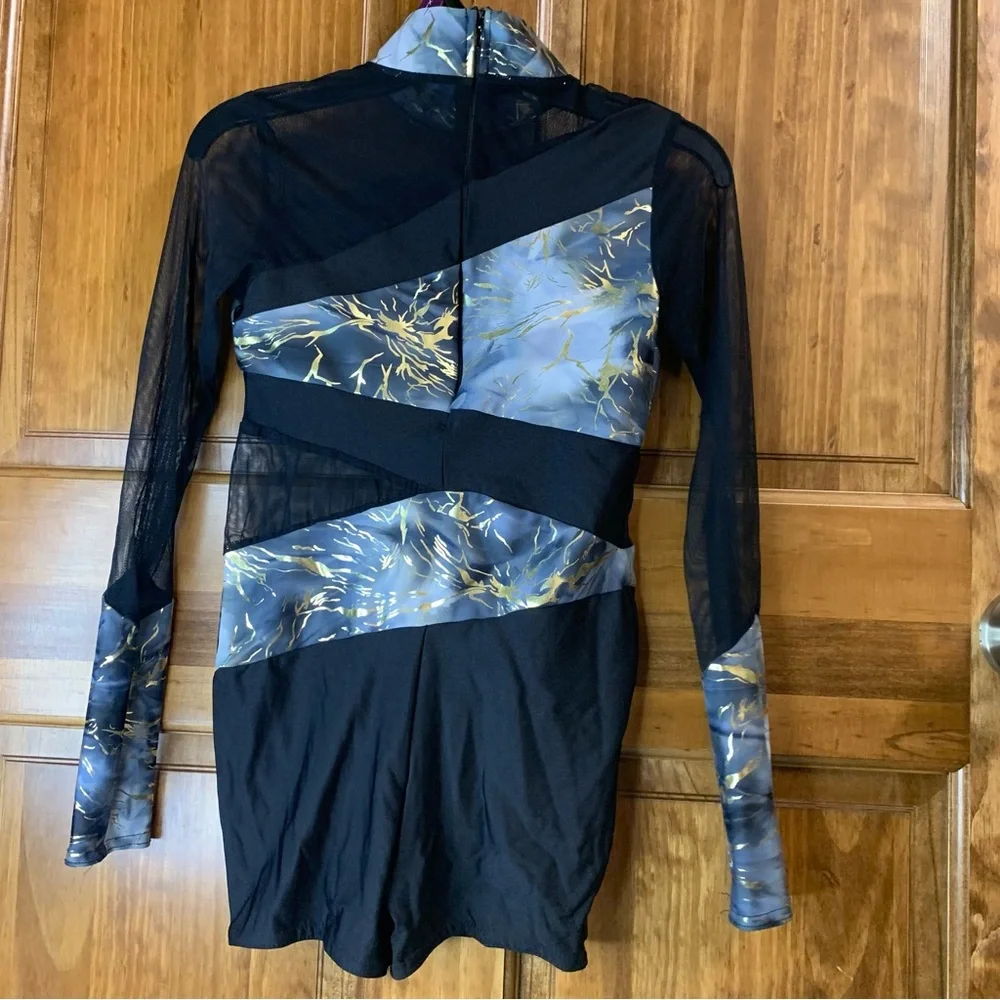 A Wish Come True girls medium black/gold lyrical acro dance costume leotard
